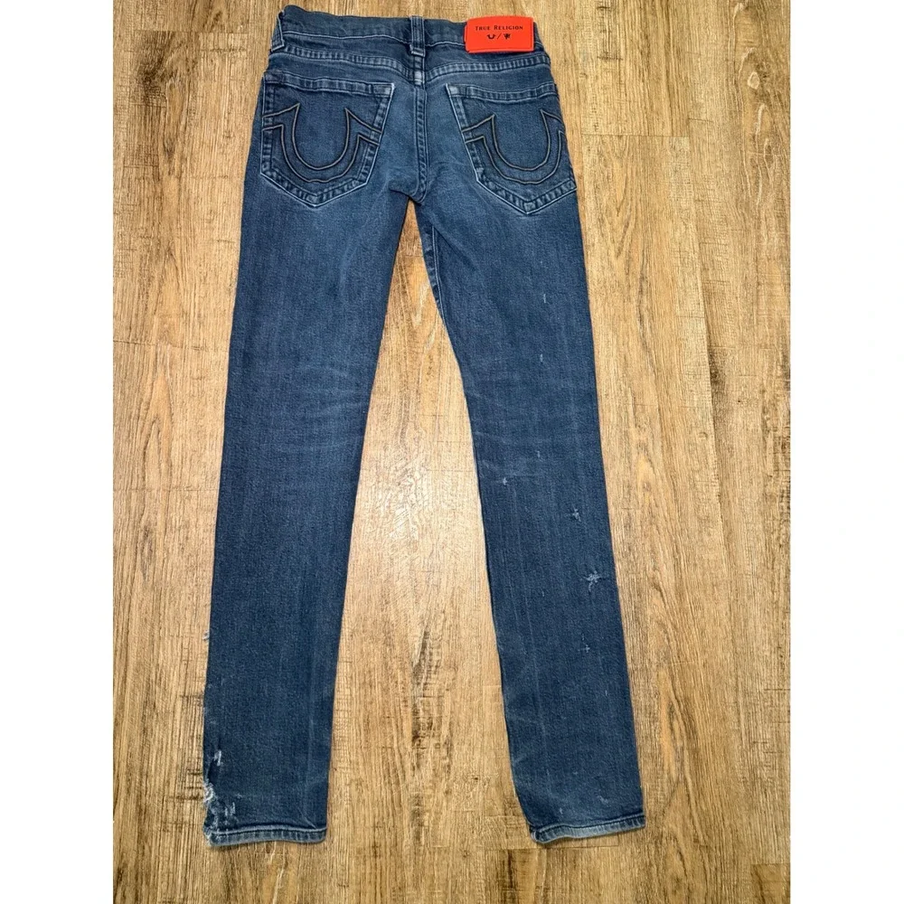 True Religion Manchester United Distressed Slim Jeans‎ 28 Dark Wash Red Hardware